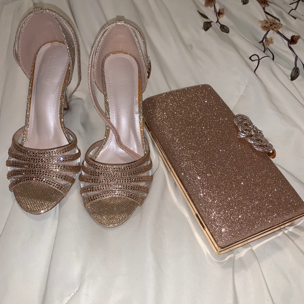 Rose Gold David’s Bridal size 7 heels.